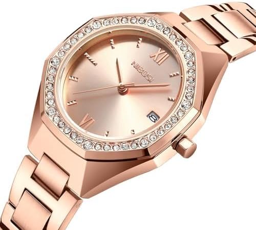 NIBOSI Women's Watch Analog Rose Gold Dial Quartz Watches for Women Fashion Minimalism Waterproof Stainless Steel Casual Wrist Watch for Ladies Birthday Gift
