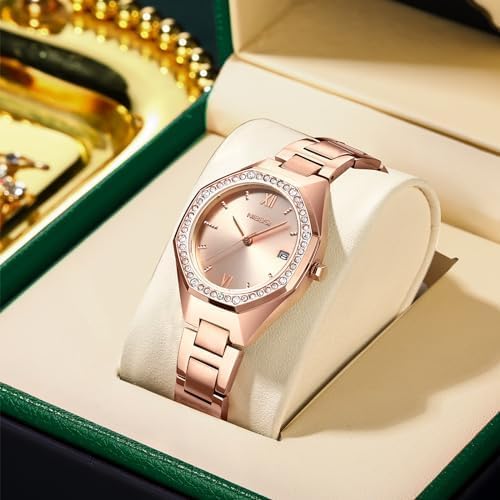 NIBOSI Women's Watch Analog Rose Gold Dial Quartz Watches for Women Fashion Minimalism Waterproof Stainless Steel Casual Wrist Watch for Ladies Birthday Gift