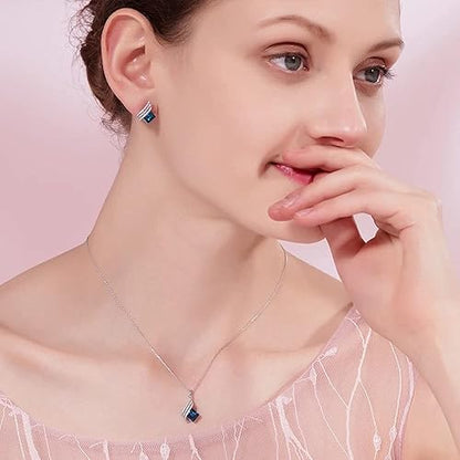 Shining Diva Fashion Angel Wings Platinum Plated Crystal Pendant Necklace Jewellery Set Gifts for Women and Girls (Blue) (14622s)