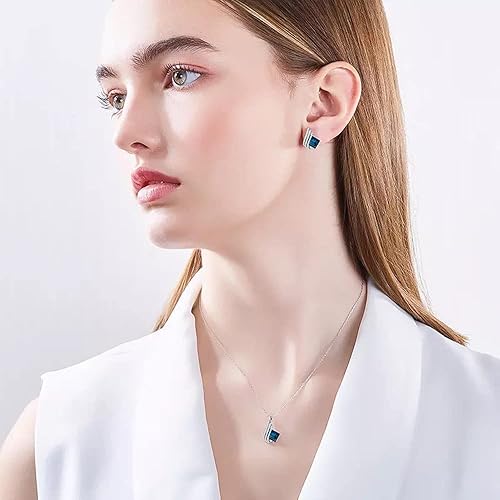 Shining Diva Fashion Angel Wings Platinum Plated Crystal Pendant Necklace Jewellery Set Gifts for Women and Girls (Blue) (14622s)