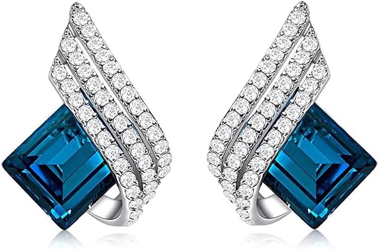 Shining Diva Fashion Angel Wings Platinum Plated Crystal Pendant Necklace Jewellery Set Gifts for Women and Girls (Blue) (14622s)