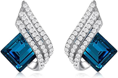 Shining Diva Fashion Angel Wings Platinum Plated Crystal Pendant Necklace Jewellery Set Gifts for Women and Girls (Blue) (14622s)