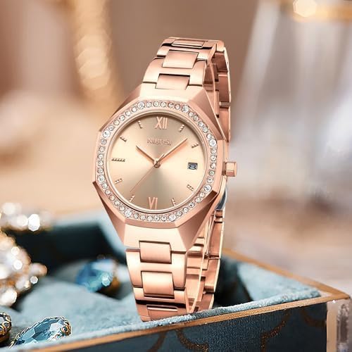 NIBOSI Women's Watch Analog Rose Gold Dial Quartz Watches for Women Fashion Minimalism Waterproof Stainless Steel Casual Wrist Watch for Ladies Birthday Gift