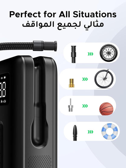 UGREEN Portable Air Compressor【2024 Upgrade Long Battery Life】Digital Tire Pressure Detection Air Pump Tyre Inflator with LED Light (Max 150 PSI) Auto Shut Off Electric Pump for Car, Bike, Ball, etc