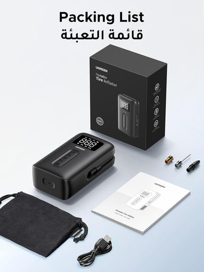 UGREEN Portable Air Compressor【2024 Upgrade Long Battery Life】Digital Tire Pressure Detection Air Pump Tyre Inflator with LED Light (Max 150 PSI) Auto Shut Off Electric Pump for Car, Bike, Ball, etc