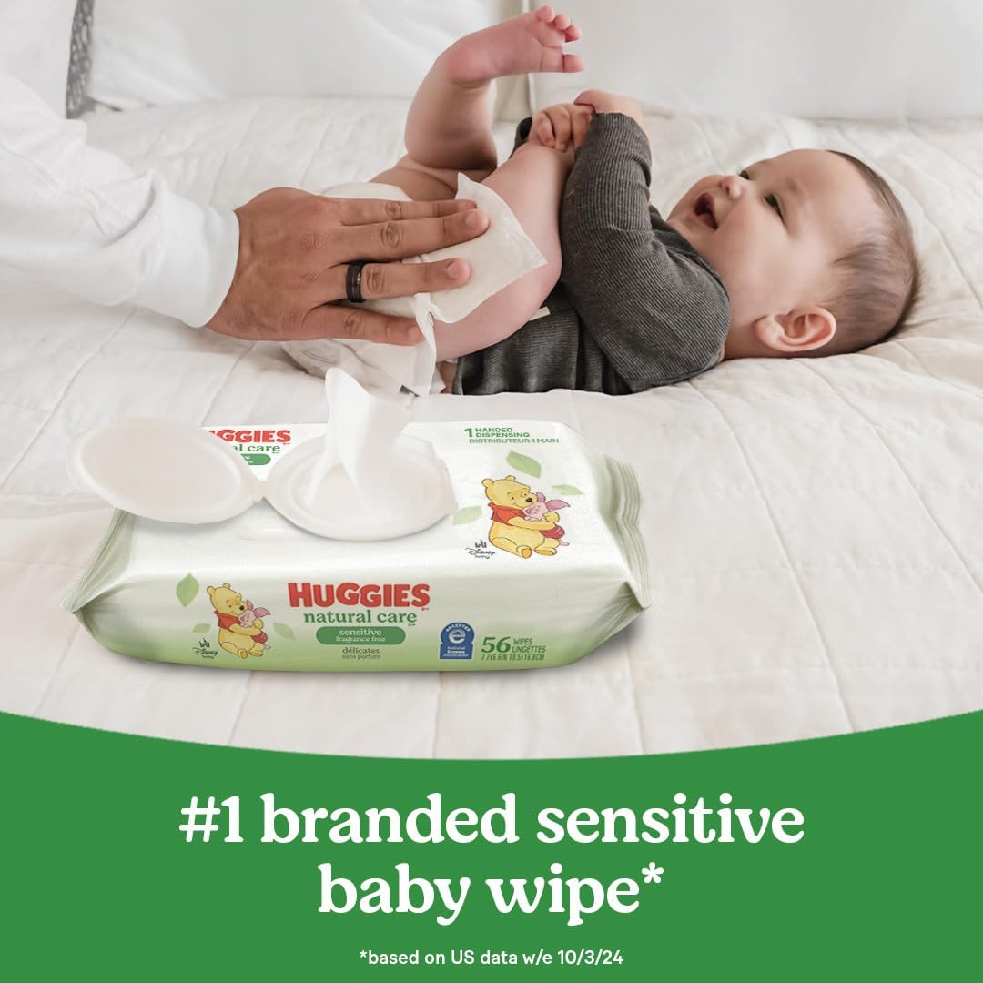 Huggies Natural Care Sensitive Baby Wipes, Unscented, Hypoallergenic, 99% Purified Water, 12 Flip-Top Packs