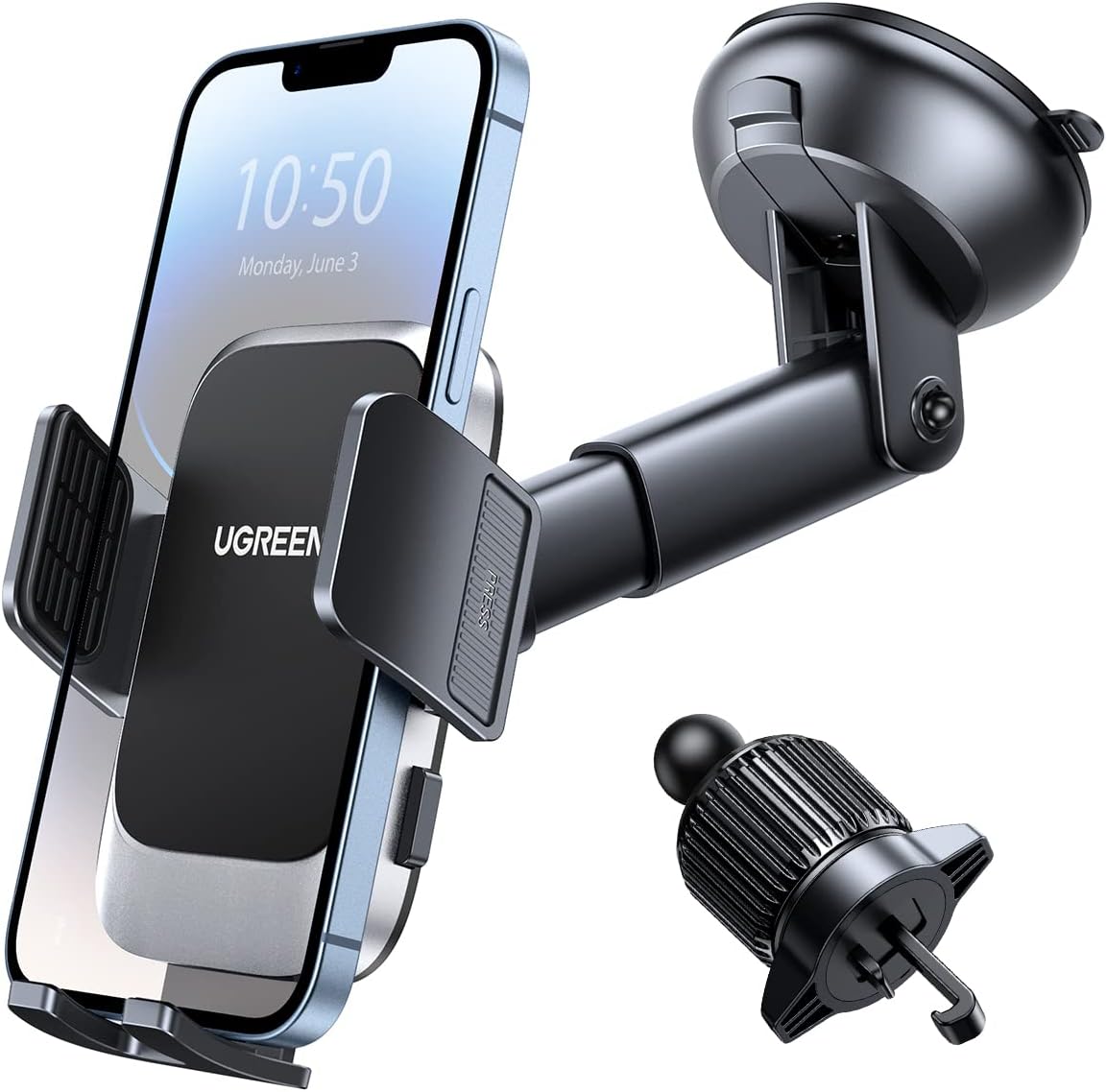 UGREEN Car Phone Holder 4-in-1 – Metal Hook, One-Button Release, Fits iPhone/Samsung