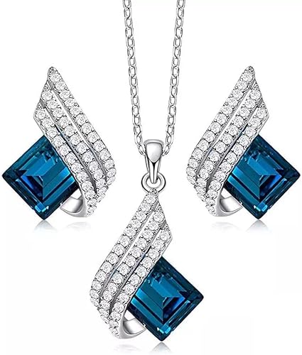 Shining Diva Fashion Angel Wings Platinum Plated Crystal Pendant Necklace Jewellery Set Gifts for Women and Girls (Blue) (14622s)