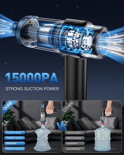 4-in-1 Cordless Car Vacuum Cleaner – 15000PA High Power with Air Duster & LED