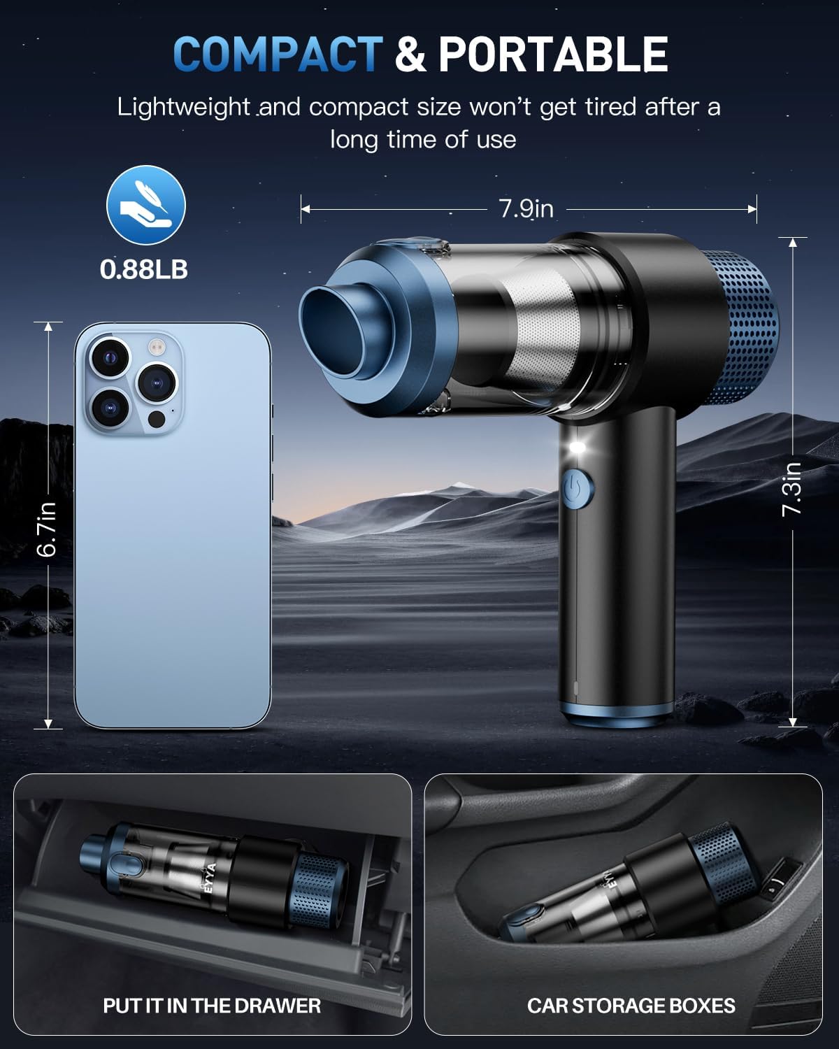 4-in-1 Cordless Car Vacuum Cleaner – 15000PA High Power with Air Duster & LED