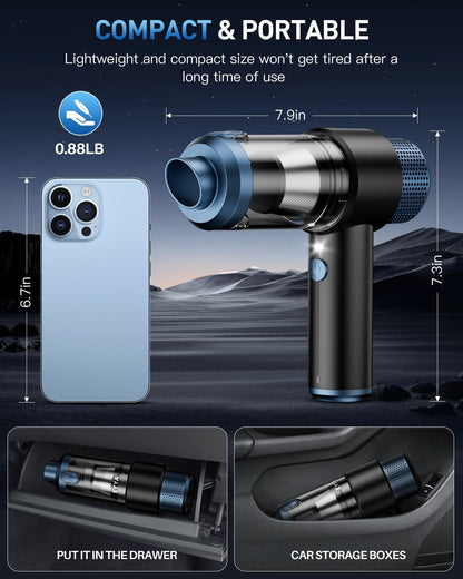 4-in-1 Cordless Car Vacuum Cleaner – 15000PA High Power with Air Duster & LED