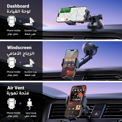 UGREEN Car Phone Holder 4-in-1 – Metal Hook, One-Button Release, Fits iPhone/Samsung