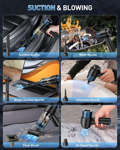 4-in-1 Cordless Car Vacuum Cleaner – 15000PA High Power with Air Duster & LED