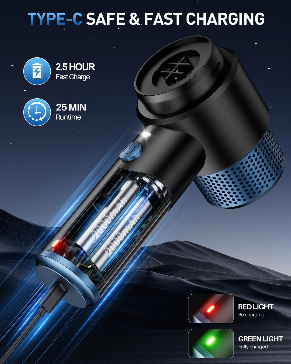 4-in-1 Cordless Car Vacuum Cleaner – 15000PA High Power with Air Duster & LED