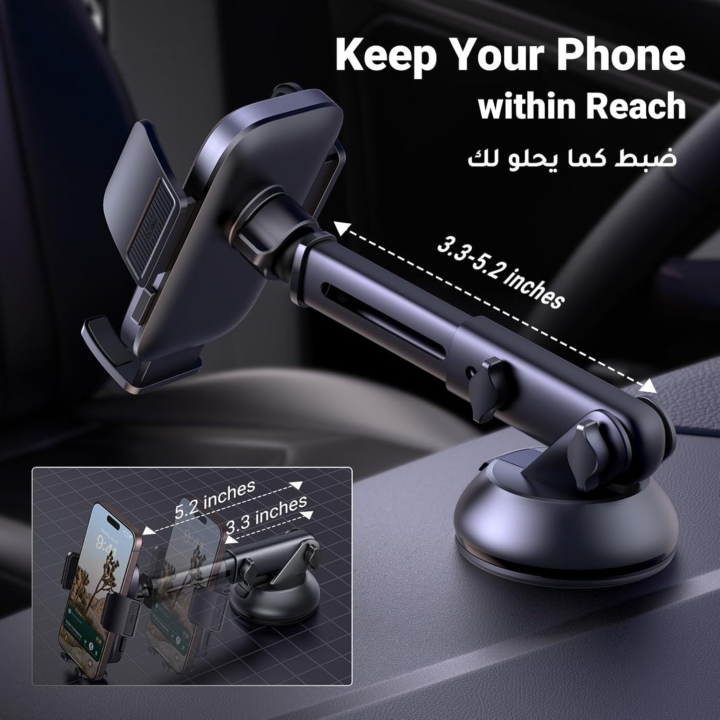 UGREEN Car Phone Holder 4-in-1 – Metal Hook, One-Button Release, Fits iPhone/Samsung