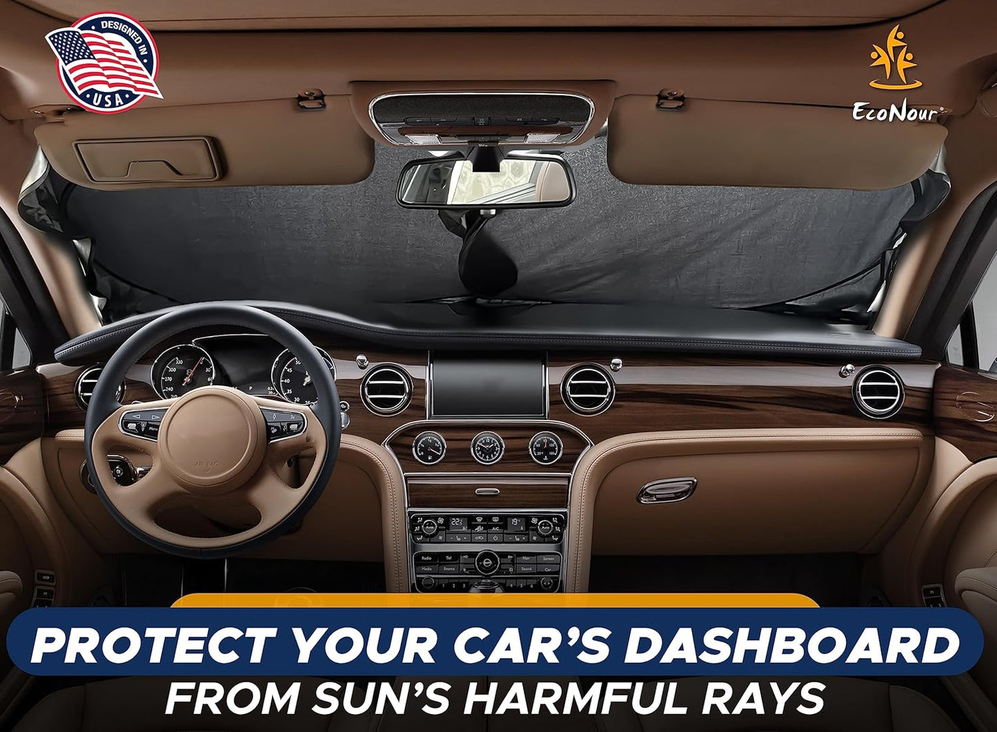 Car Windshield Sun Shade with Storage Pouch (59 inches x 29 inches)