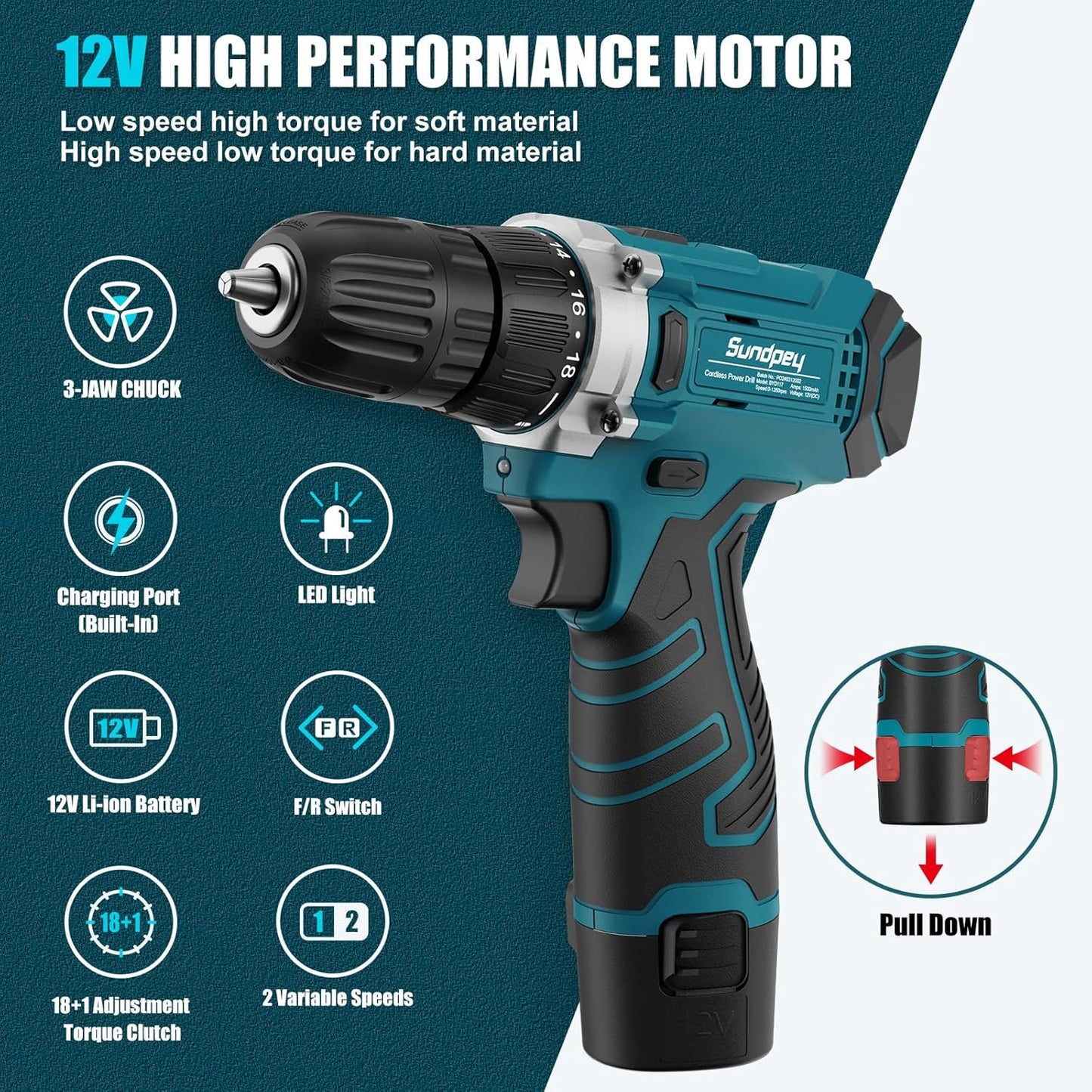 Sundpey 206-Piece Tool Kit with Drill – Home Combo Tool Set
