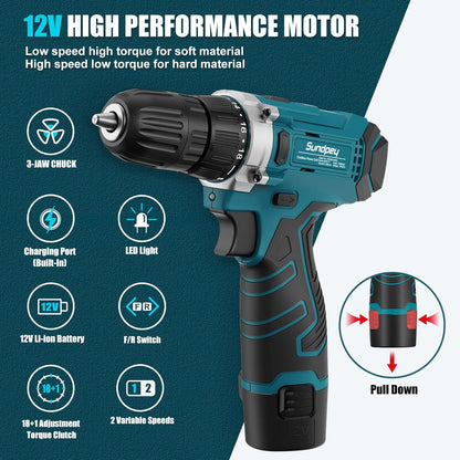 Sundpey 206-Piece Tool Kit with Drill – Home Combo Tool Set