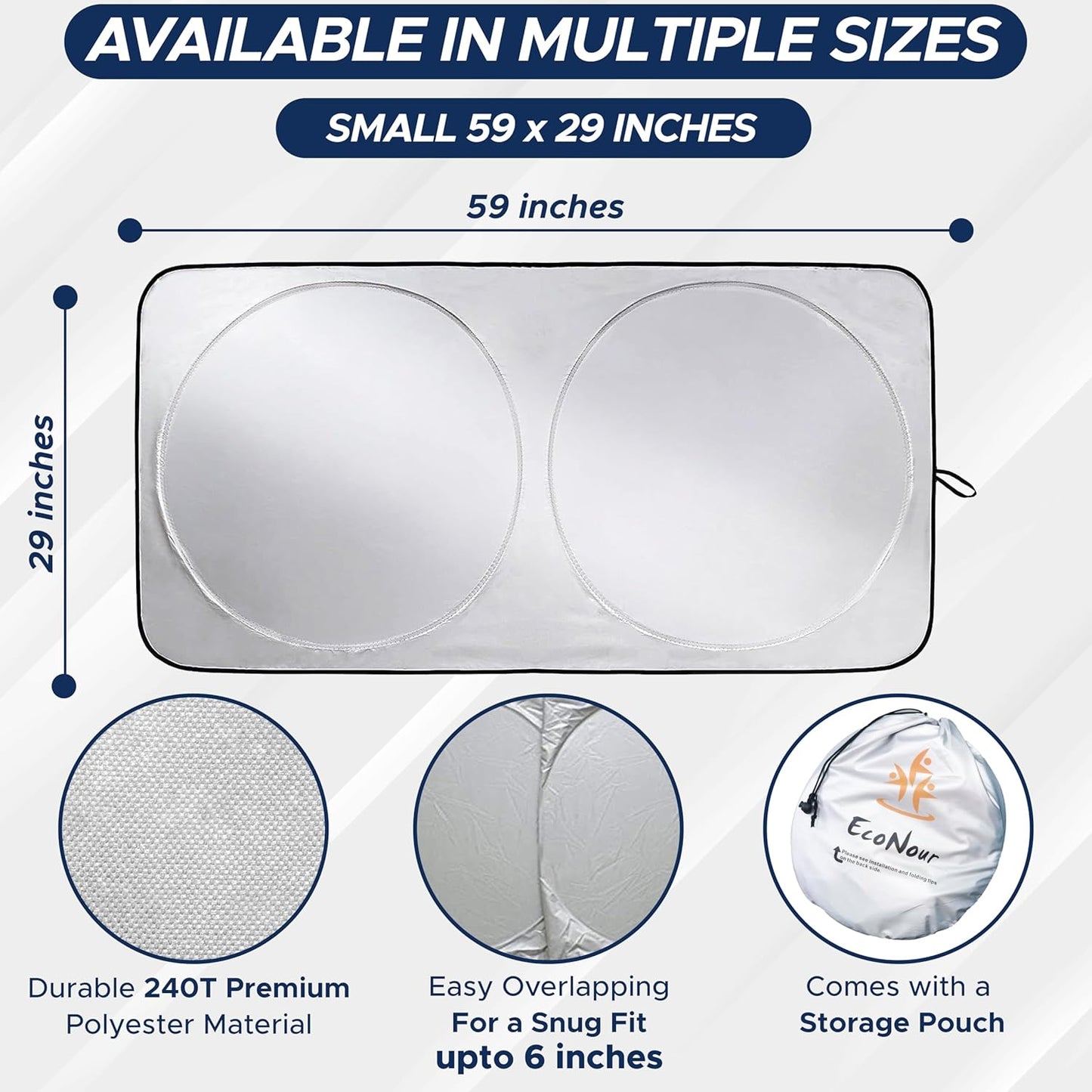 Car Windshield Sun Shade with Storage Pouch (59 inches x 29 inches)