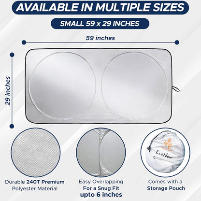 Car Windshield Sun Shade with Storage Pouch (59 inches x 29 inches)
