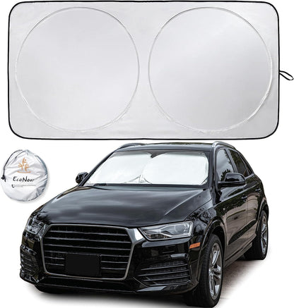 Car Windshield Sun Shade with Storage Pouch (59 inches x 29 inches)