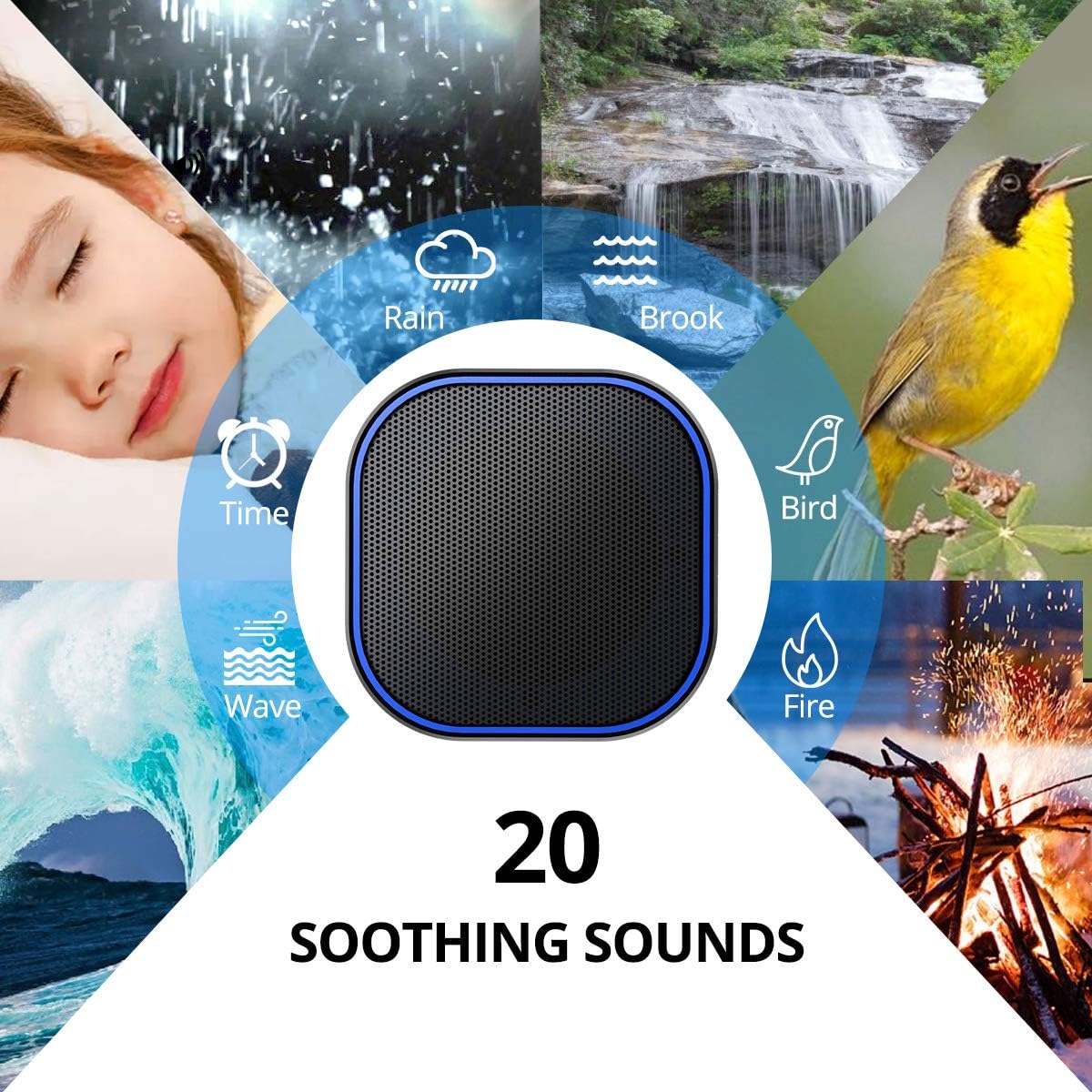 Magicteam White Noise Machine with 20 Non Looping Natural Soothing Sounds Memory
