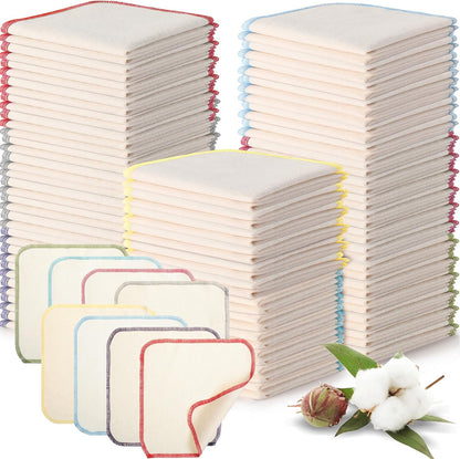 Mixweer 96 Pcs Flannel Cloth Baby Wipes Reusable Baby Diapers Wipes Washable Natural Unbleached Face Wipes Soft and Sturdy Cloth Wipes 8 Colors Outer Stitching 8 x 8 Inches